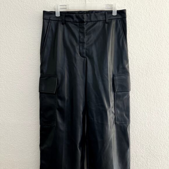 STELLA MCCARTNEY Women's M 42 Cargo Vegan Leather Wide Leg Luxury Pants Workwear - Picture 3 of 9
